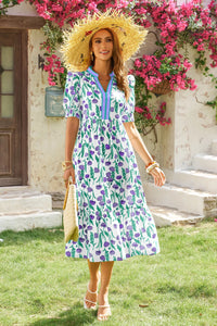 Wenrine Womens Violet Floral Swing Flowy Midi Beach Dress