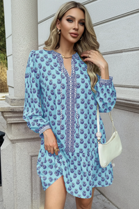 Wenrine Womens Blue Boho Babydol Mini Dress