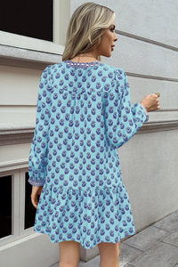 Wenrine Womens Blue Boho Babydol Mini Dress