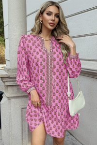 Wenrine Womens Pink Boho Babydol Mini Dress