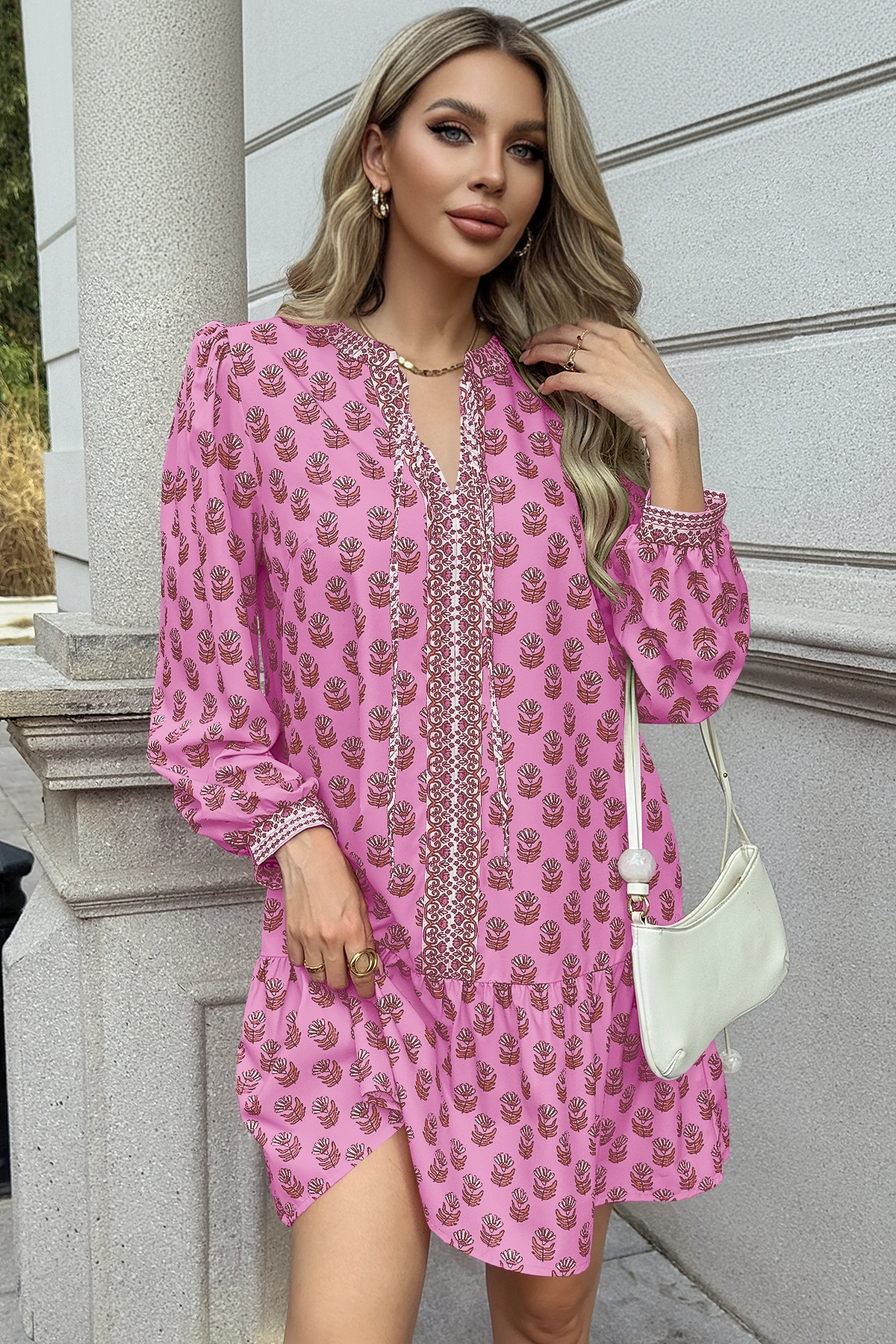 Wenrine Womens Pink Boho Babydol Mini Dress