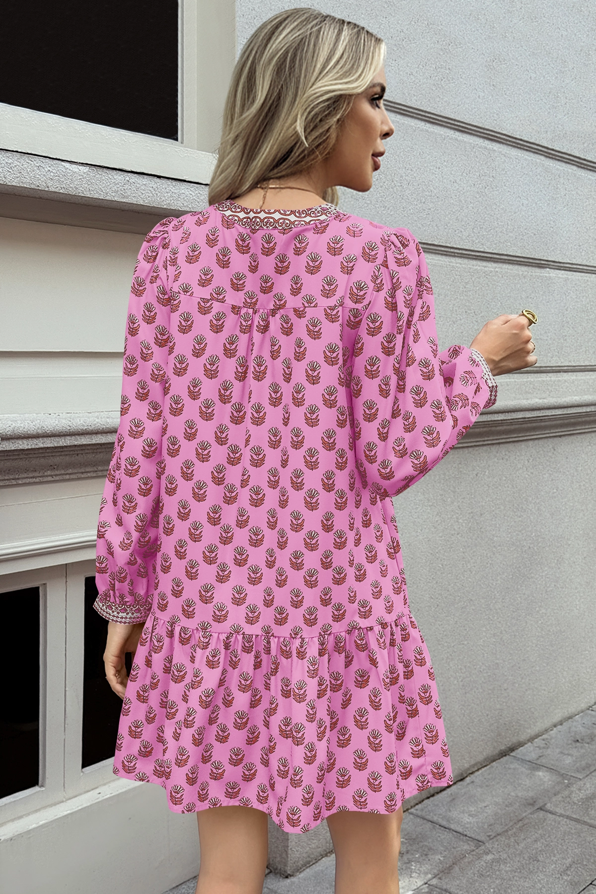 Wenrine Womens Pink Boho Babydol Mini Dress