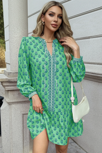 Wenrine Womens Green Boho Babydol Mini Dress