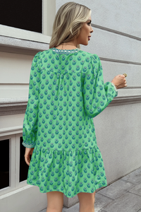 Wenrine Womens Green Boho Babydol Mini Dress