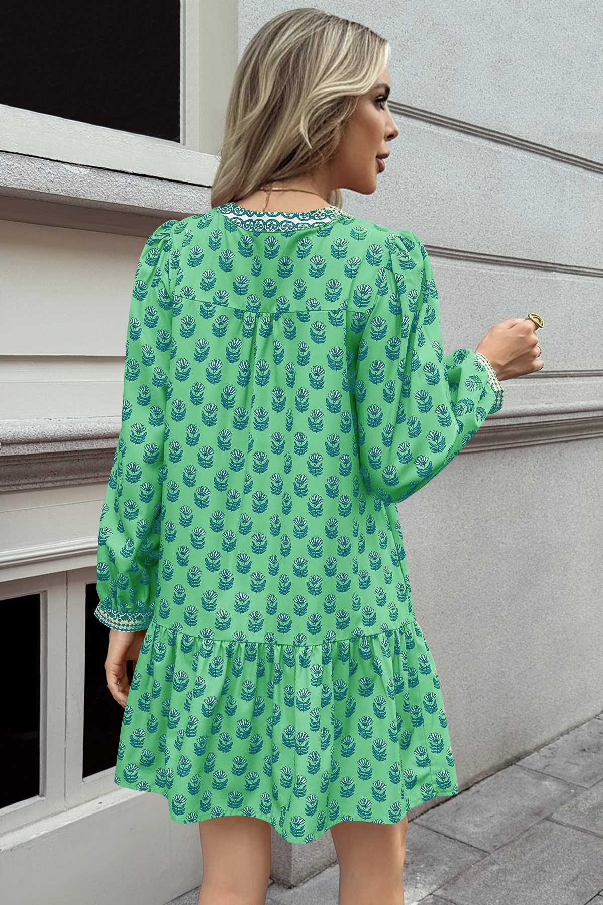 Wenrine Womens Green Boho Babydol Mini Dress