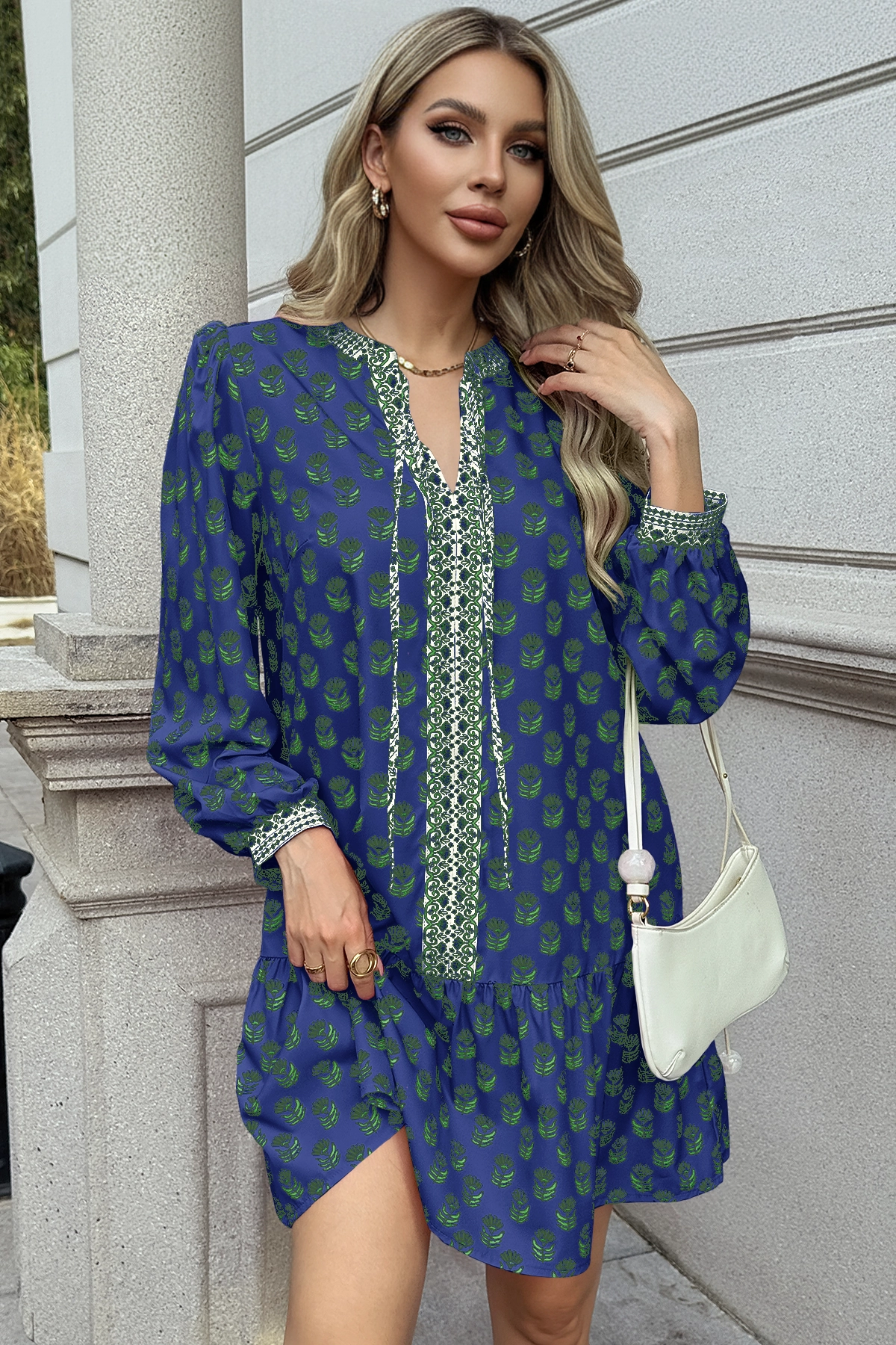 Wenrine Womens Navy Boho Babydol Mini Dress