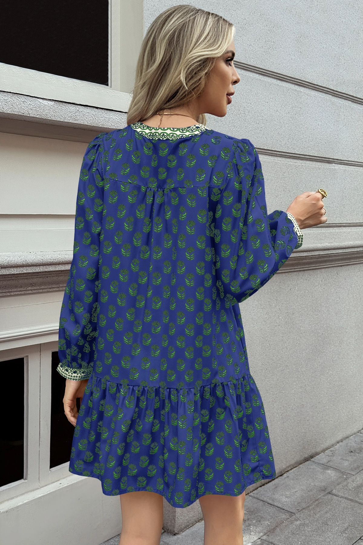 Wenrine Womens Navy Boho Babydol Mini Dress