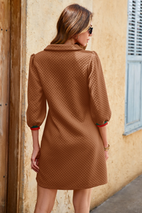 Wenrine Womens Brown 3/4 Sleeve Mini Dress