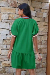 Wenrine Womens Green Puff Sleeve Half Zip Sweatshirt Dresses