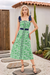 Wenrine Womens Green Floral Tie Shoulder Smocked Midi Dress