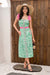 Wenrine Womens Light Green Floral Tie Shoulder Smocked Midi Dress