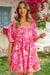 Wenrine Womens Pink Floral High Waisted Babydoll Dresses