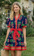 Wenrine Womens Navy Floral Button Down Dress with Belt
