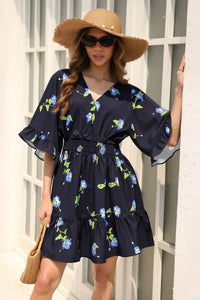 Wenrine Womens Navy V Neck Casual Dresses