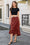 Wenrine Women Burgundy Satin Lace High Low Hem Elegant Skirts