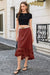 Wenrine Women Burgundy Satin Lace High Low Hem Elegant Skirts