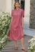 Wenrine Womens Pink Floral Puff Button Ruffle Midi Dress