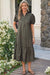Wenrine Womens Black Floral Puff Button Ruffle Midi Dress