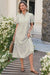 Wenrine Womens Light Green Floral Puff Button Ruffle Midi Dress