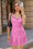 Wenrine Womens Pink Spaghetti Strap Polka Dot Ruffle Dresses