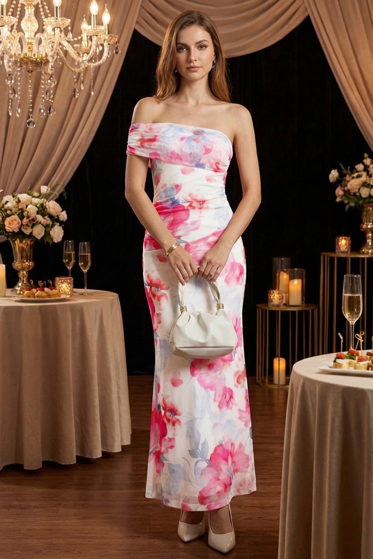 Wenrine Womens Pink Off The Shoulder Dress