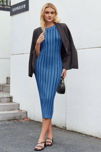 Wenrine Womens Royal Blue Mock Neck Knit  Sweater Dress