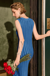 Wenrine Womens Royal Blue Mock Neck Knit  Sweater Dress
