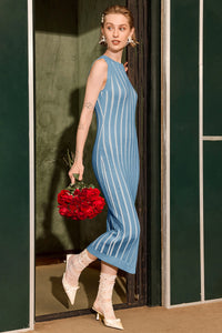 Wenrine Womens Blue Mock Neck Knit  Sweater Dress