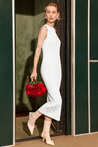 Wenrine Womens White Mock Neck Knit  Sweater Dress