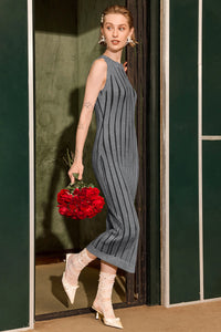 Wenrine Womens Grey Mock Neck Knit  Sweater Dress