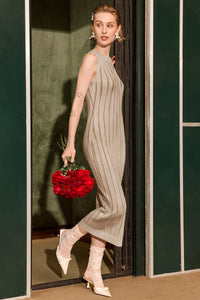 Wenrine Womens Khaki Mock Neck Knit  Sweater Dress