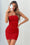 Wenrine Womens Red Spaghetti Ruched Low Neck Bodycon Dresses