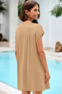 Wenrine Women's Brown Crewneck Loose Fit T-Shirt Dress