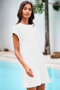 Wenrine Women's White Crewneck Loose Fit T-Shirt Dress