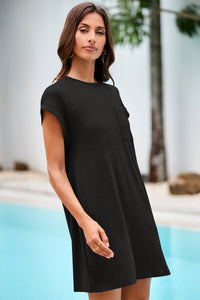 Wenrine Women's Black Crewneck Loose Fit T-Shirt Dress