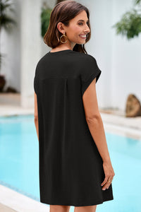 Wenrine Women's Black Crewneck Loose Fit T-Shirt Dress