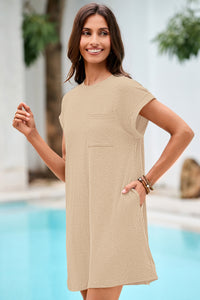 Wenrine Women's Khaki Crewneck Loose Fit T-Shirt Dress