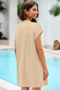 Wenrine Women's Khaki Crewneck Loose Fit T-Shirt Dress