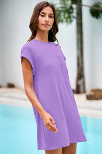 Wenrine Women's Light Purple Crewneck Loose Fit T-Shirt Dress