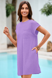 Wenrine Women's Light Purple Crewneck Loose Fit T-Shirt Dress