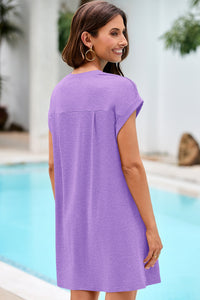 Wenrine Women's Light Purple Crewneck Loose Fit T-Shirt Dress