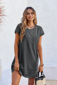 Wenrine Womens Dark Grey Flowy Mini T Shirt Dress