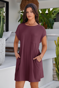 Wenrine Womens Burgundy Mini T Shirt Dress