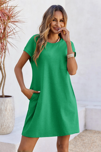 Wenrine Womens Green Flowy Mini T Shirt Dress