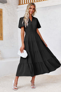 Wenrine Womens Black Flowy Tiered  Midi Dress