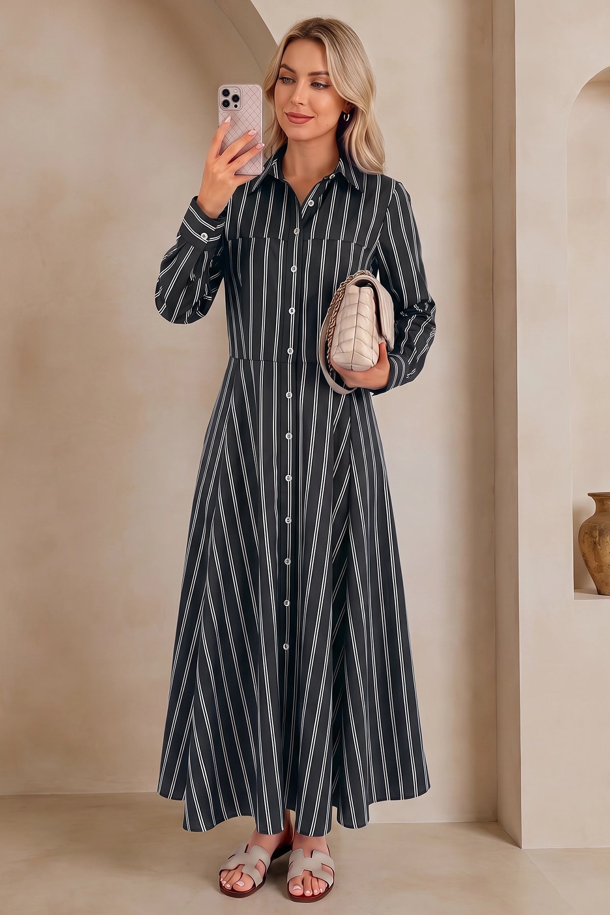 Wenrine Womens Black Long Sleeve Maxi Dress