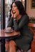 Wenrine Womens Black Embroidery Ribbed Dresses