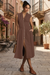 Wenrine Womens Coffee Smocked High Slit Flowy Midi Dress