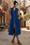 Wenrine Womens Navy Smocked High Slit Flowy Midi Dress