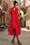 Wenrine Womens Red Smocked High Slit Flowy Midi Dress